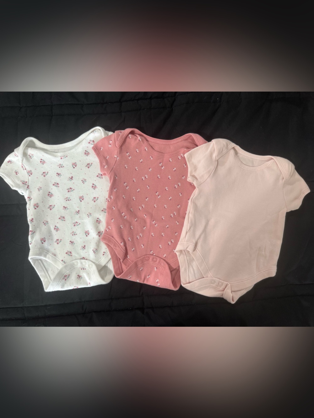 3-Pack Baby Onesies in Pink, Dusty Rose, and White Floral